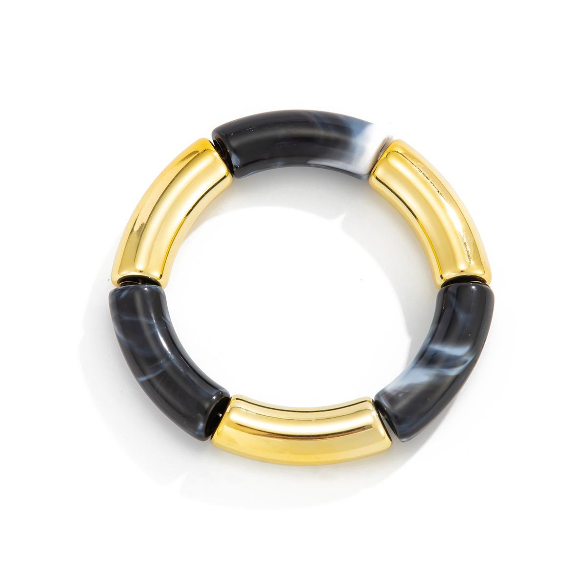 Retro Smudged Resin Bamboo Elastic Bracelet, Fashionable Metal Elbow Leopard Print Bracelet Bracelet.