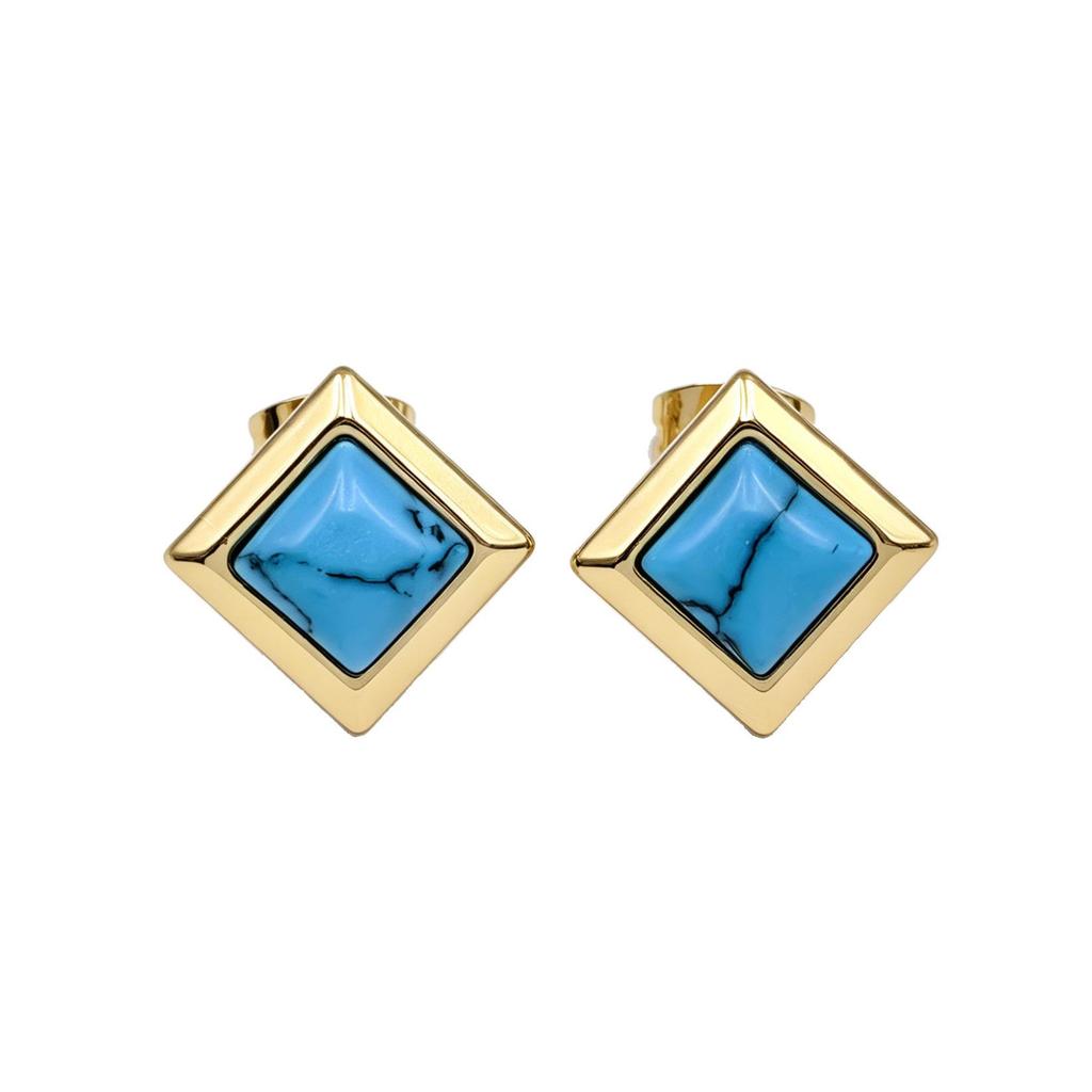 Versatile Geometric Stud Earrings: Stainless Steel, Black Agate, and Turquoise