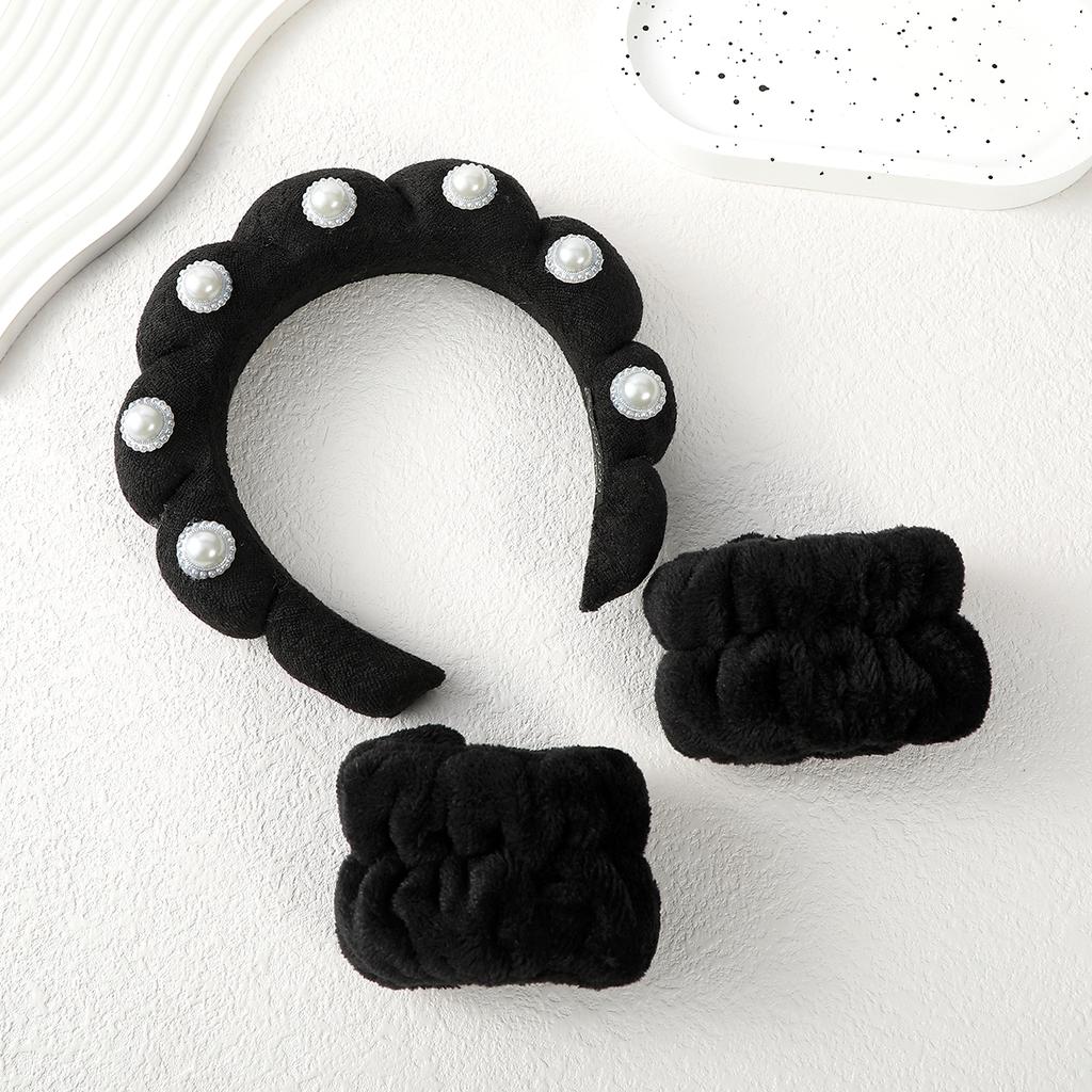 Wash Face Headbands Coral Fleece Pearl Hair Bands Cuff Waterproof Bands Absorbent Wristbands Head Band Hair Parts Set
