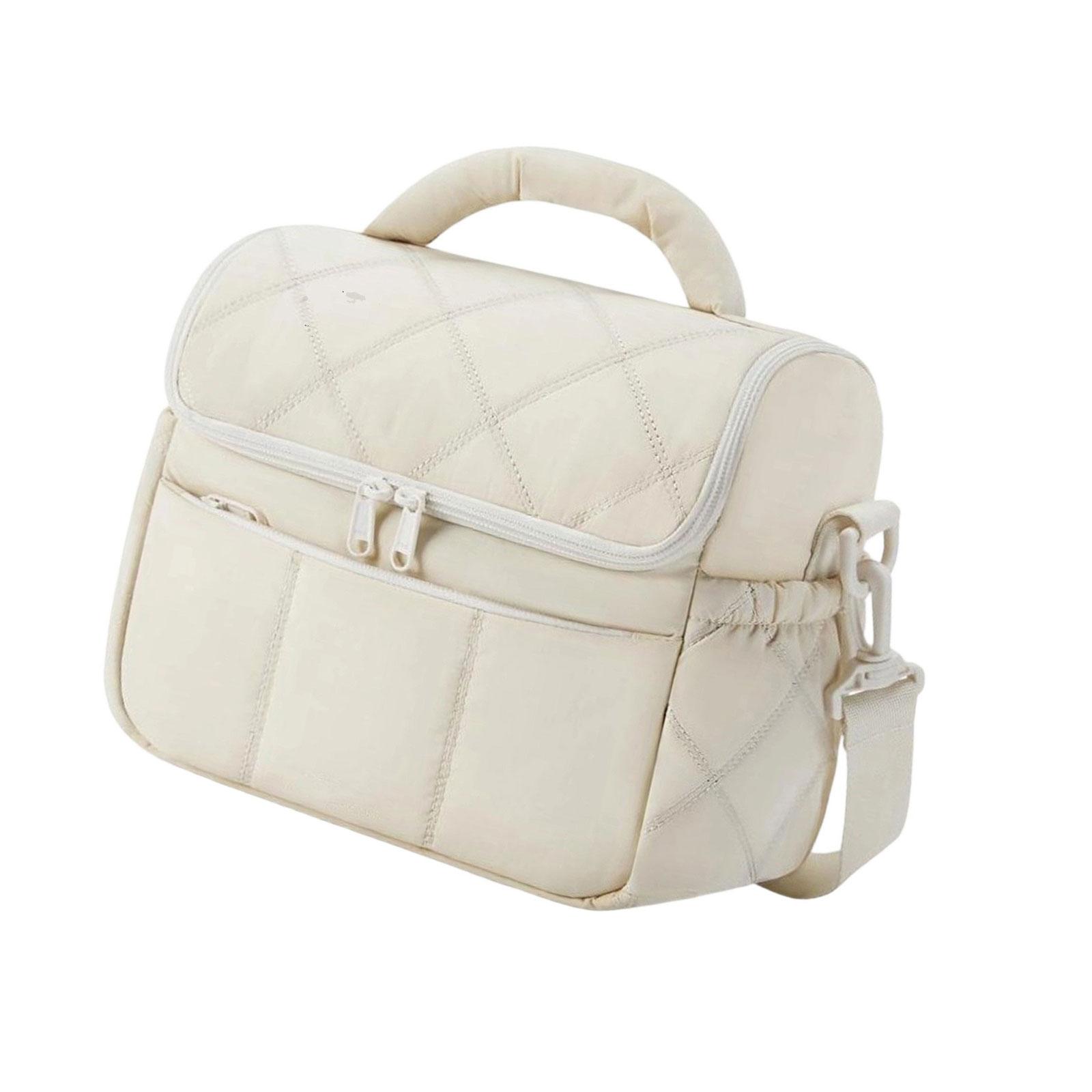 

Soft Insulated Lunch Bag Leakproof Thermal Food Carrier With Ice Compartment Durable Nylon Tote For Outdoor Office Picnic бежевый