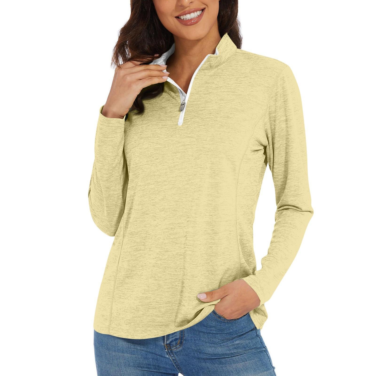 

Женская повседневная модная однотонная футболка с длинным рукавом и застежкой-молнией на шее M жёлтый