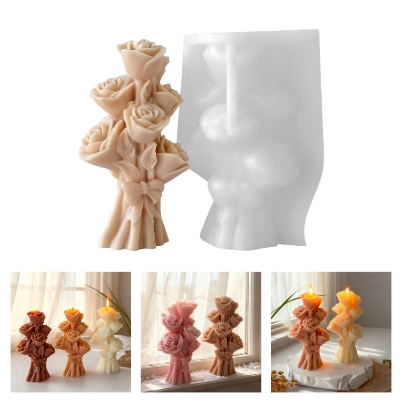 Flexible Rose Shaped Silicone Craft Mold Easily Release DIY Scented Gypsum Candle Wax Chocolate Molds