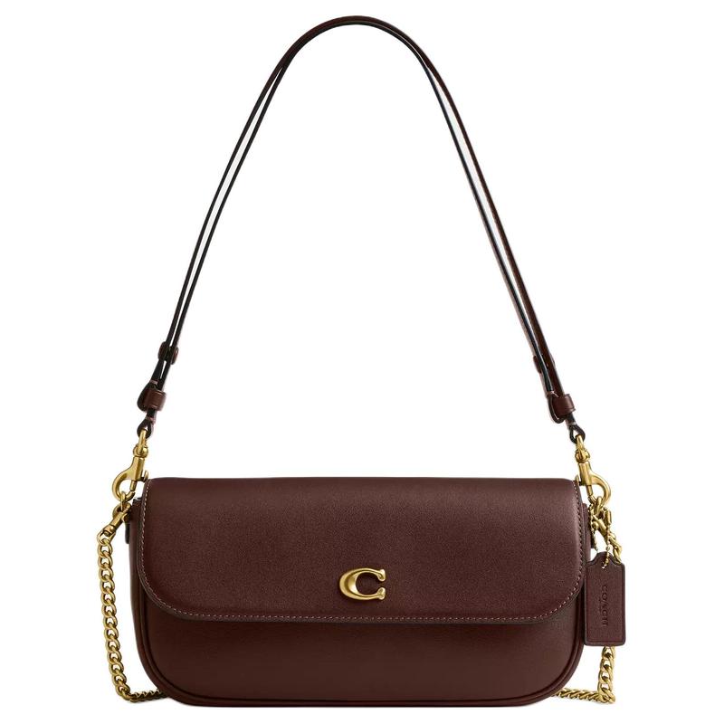 

COACH Brooke 25 Gold Logo Chain Strap Calfskin Crossbody Shoulder Bag Medium Women s Brown золотий