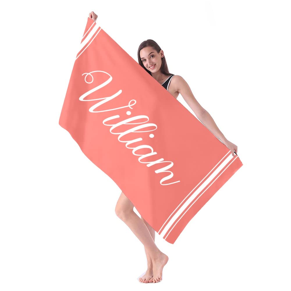 Personalized Striped Beach Towel Custom Name/Logo Oversized Microfiber Towel Summer Party Gift for Beach Swimming Bath Sports