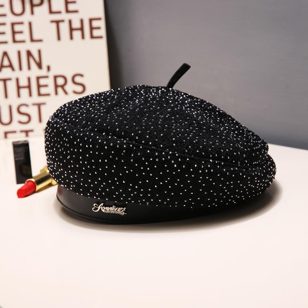 Korean Rhinestone Star Beret: Women's Large Head Circumference, Face-Slimming, Versatile High-End Painter Hat