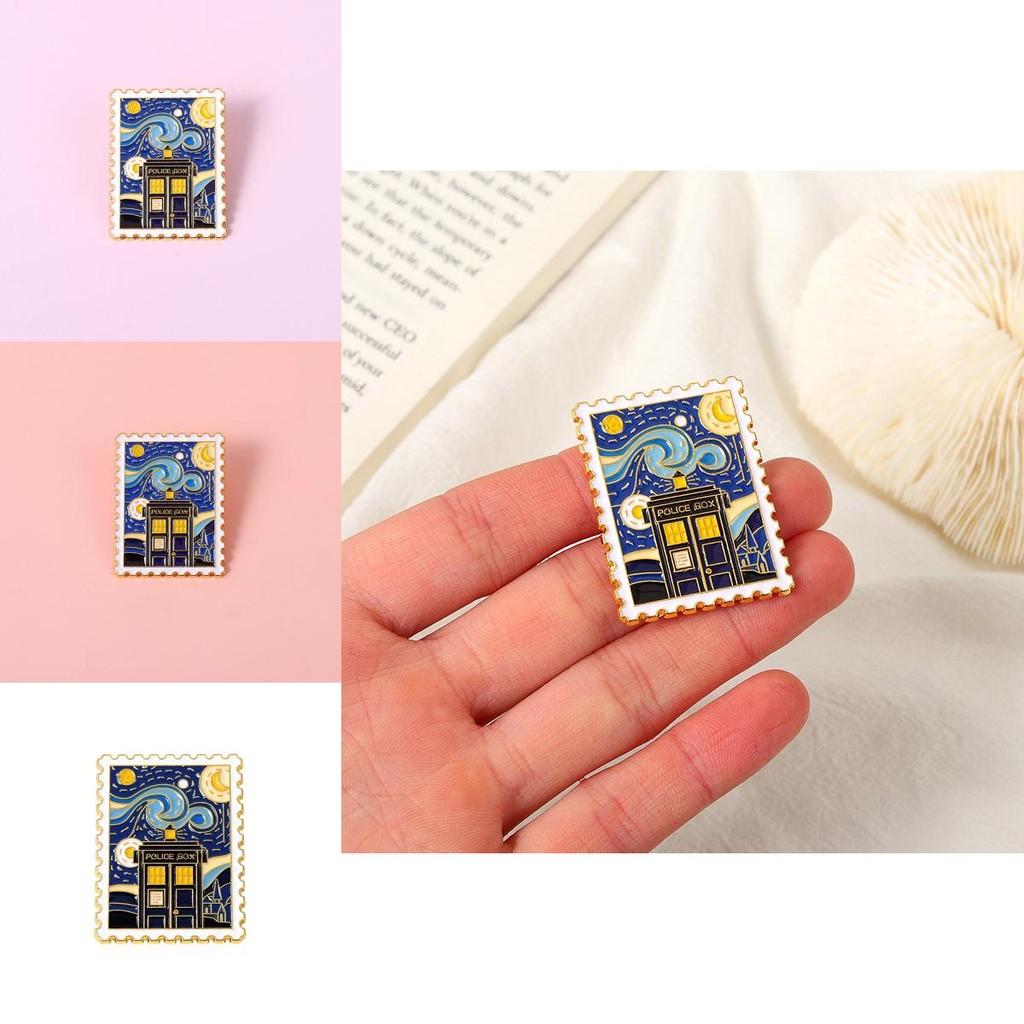 Van Gogh Elegant Starry Night Enamel Brooch Chic Geometric Style Ideal For Unisex Fashion Display