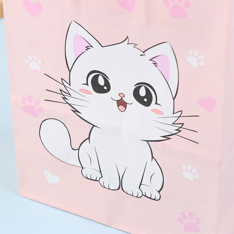 6 Stück bunte Süßigkeitentüten mit Cartoon-Katzenpfotenabdruck, Papier, Geschenktüten mit Griffen für Haustier-Thema, Kindergeburtstagsparty, Dekorationen, Gastgeschenke