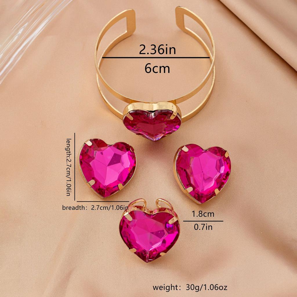 Heart Earrings Open Ring Bracelet Earring Set