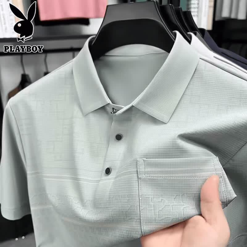 PLAYBOY Men's 7A Antibacterial Pocket Polo Shirt