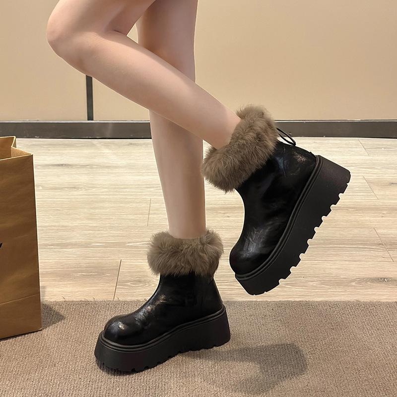 Women's Large Size Soft Sole Heightening Winter Warm Fur Snow Boots Padded Lined Ankle Boots Anti-slip Hiking Casual Sports Cotton Boots