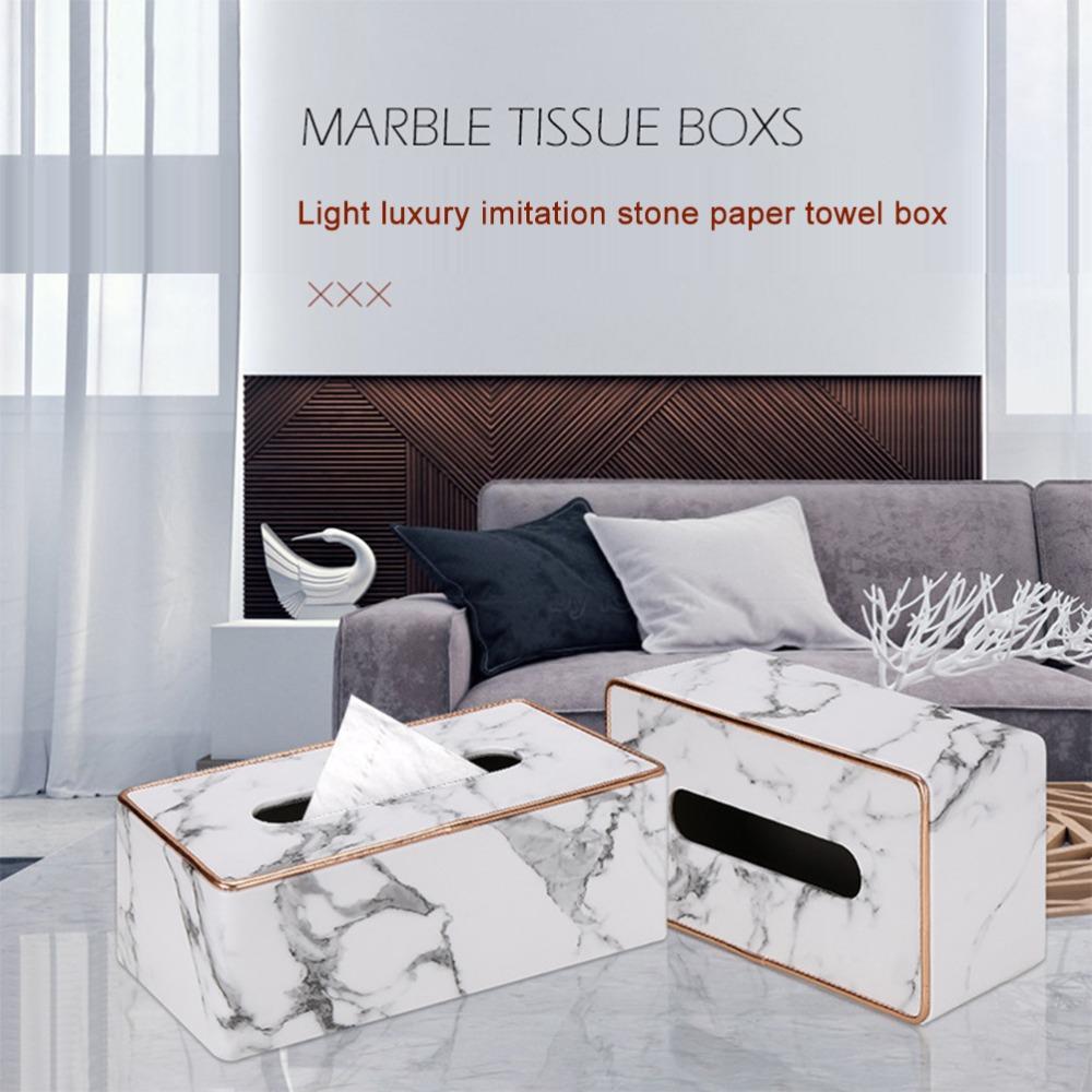 25*13.5*9.5cm Weiße Marmorstruktur Leder Taschentuchbox Schlafzimmer Schminktisch Anordnung