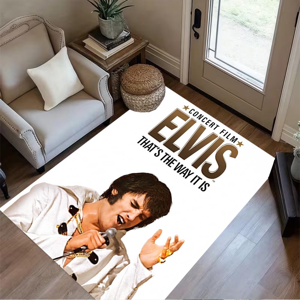 Golden Elvis Anniversary Floor Mat Design for Dining Room Study room Entryway Balcony Antislip Carpet Anime Office Decor Wedding Party Gift
