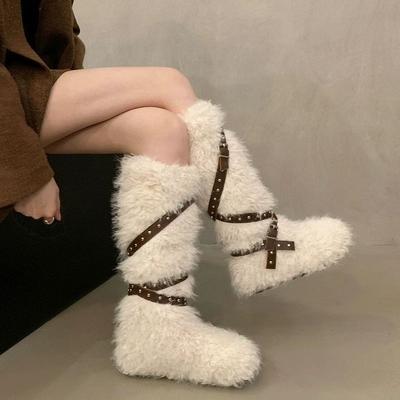 Women's Fur Integrated Thick Bottom Heightening Winter Lightweight Padded Warm Plush Snow Boots Non-slip Wear Casual Sports Tall Cotton Boots
