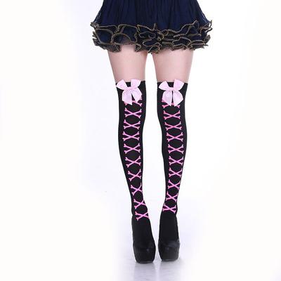 Neue Schleife Über dem Knie Socken Streetwear Mädchen Schwarz Süß Niedlich Rosa Strümpfe Oberschenkelhohe Strümpfe