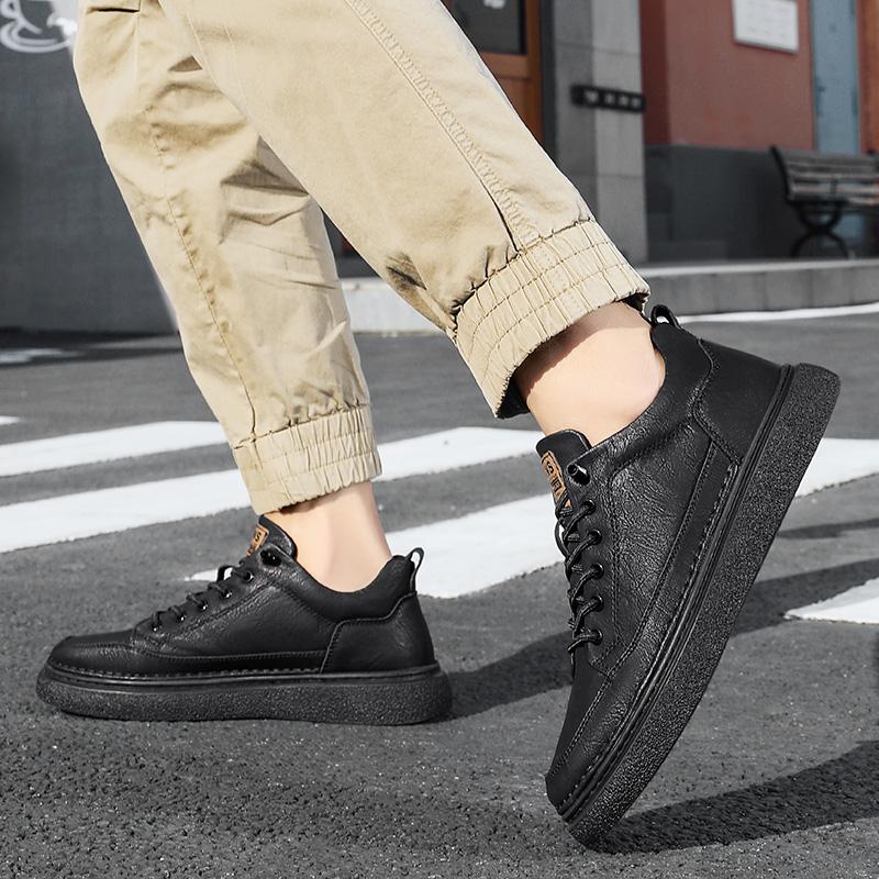 Men Genuine Leather Casual Shoes Lace-up Skate Heightening Shoes New Brand Comfortable Flat Shoes High End Fashion Lace Up Shoes