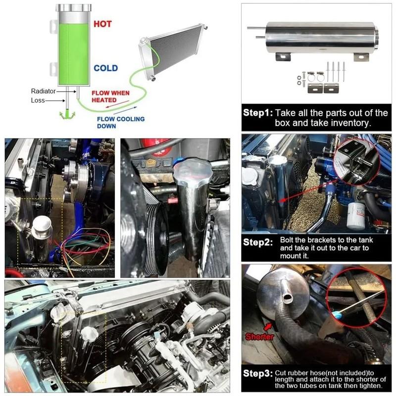 2''x13” / 3''x10” Radiator Coolant Overflow Puke Tank Universal Polished Stainless Steel Radiator Coolant Overflow Tank