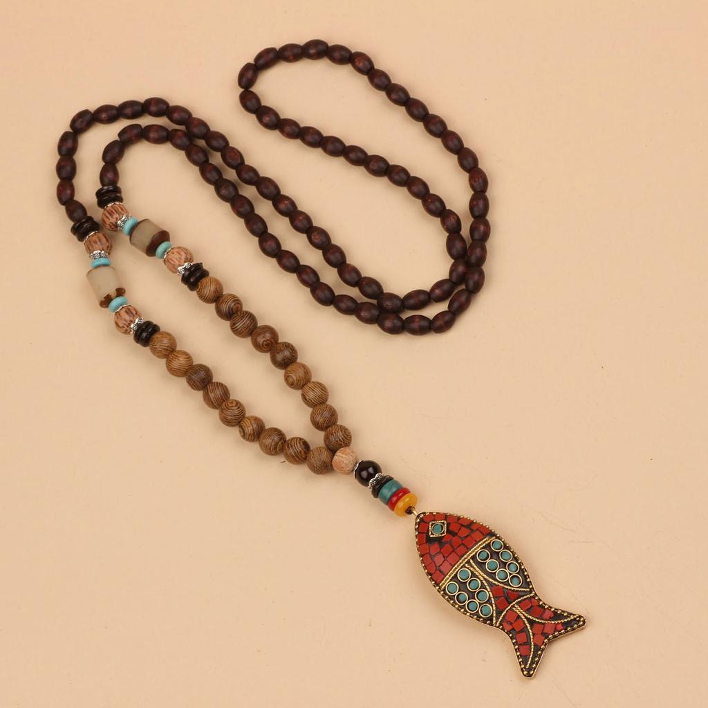 Originální etnický retro dlouhý řetízek na svetr, Nepálské vintage doplňky, Tibetský styl, Literární a univerzální náhrdelník pro muže a ženy