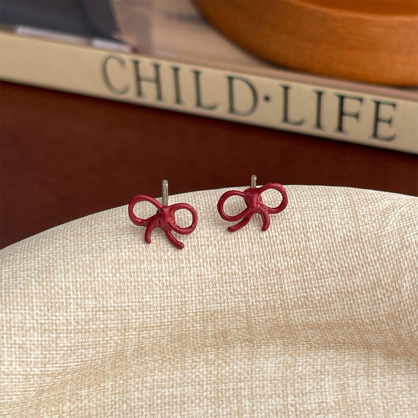 

Серьги с красным бантом: Серебряные Иглы, Универсальный, Сладкий и Изысканный для Осени и Зимы