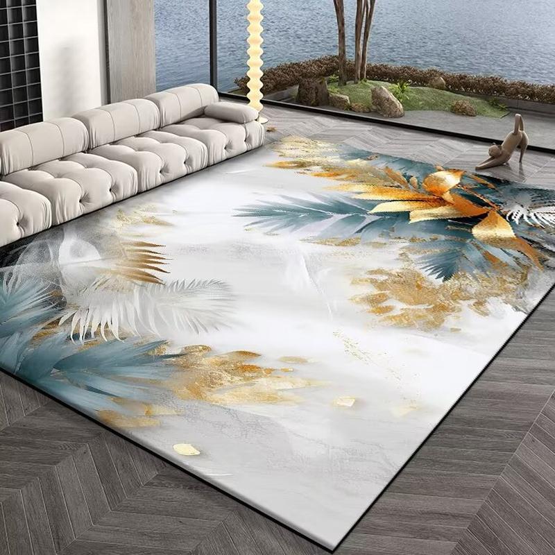 Luxury Dark Carpets for Living Room  Gold Flowers and Leaves Pattern Carpet Decoration Home Senior Mat