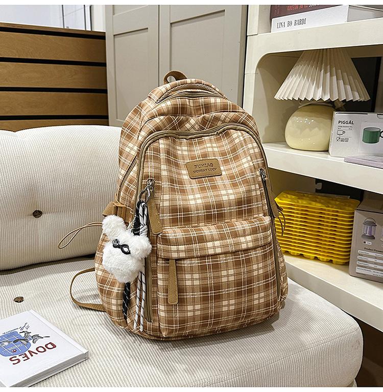 Schoolbag high-value retro style plaid schoolbag for women's autumn and winter new Korean ins middle and high school students versatile backpack