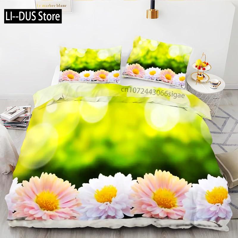 Daisy Flowers Bedding Set Twin Size, Floral Duvet Cover Bed Comforter Cover Set for Kid Boy Girl, Quilt Cover Set Decor 3 Piece