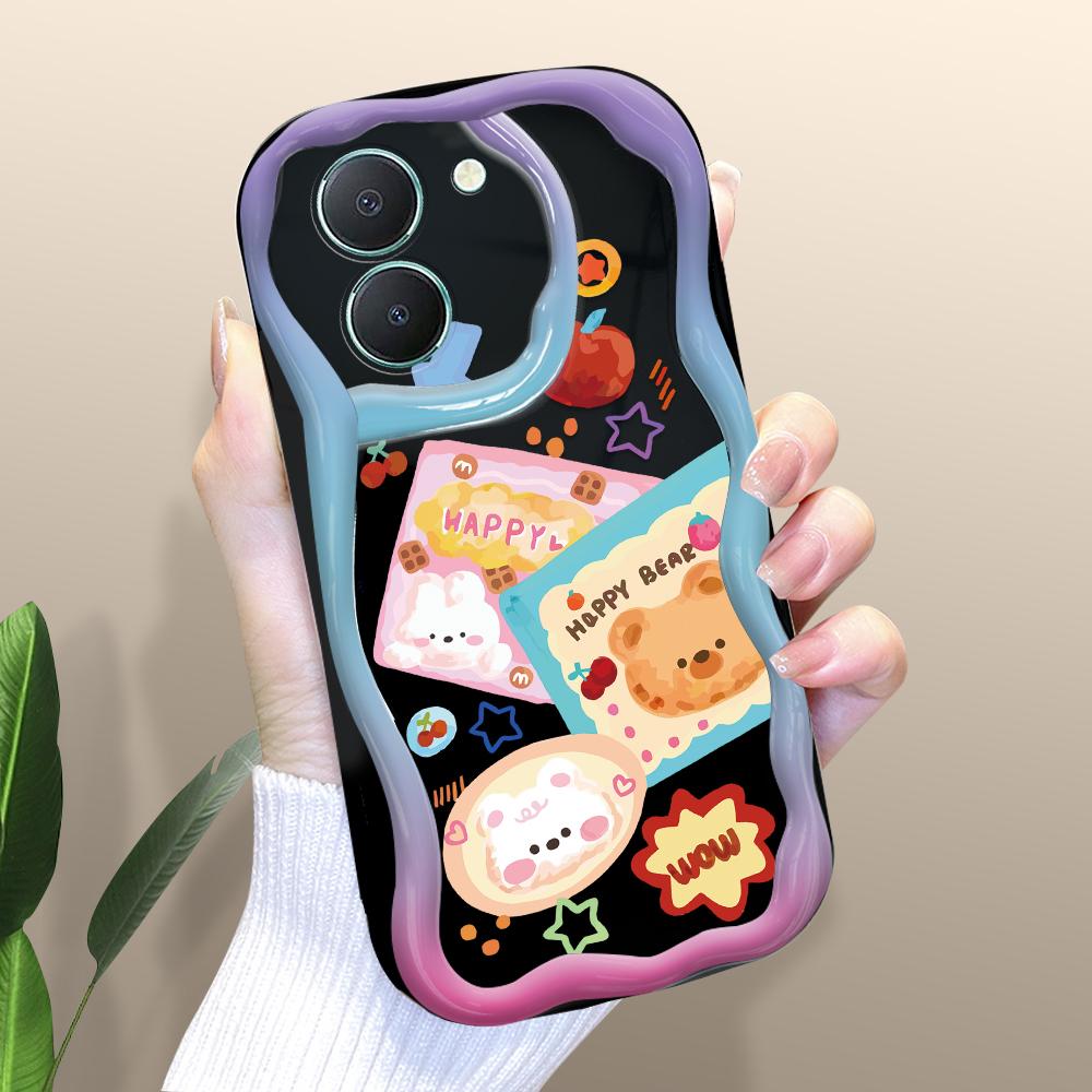 

Милий мультяшний візерунок, кремовий текстурний корпус, м’який силіконовий чохол з хвилястим краєм для телефону Vivo Vivo V29 Lite 5G чорний