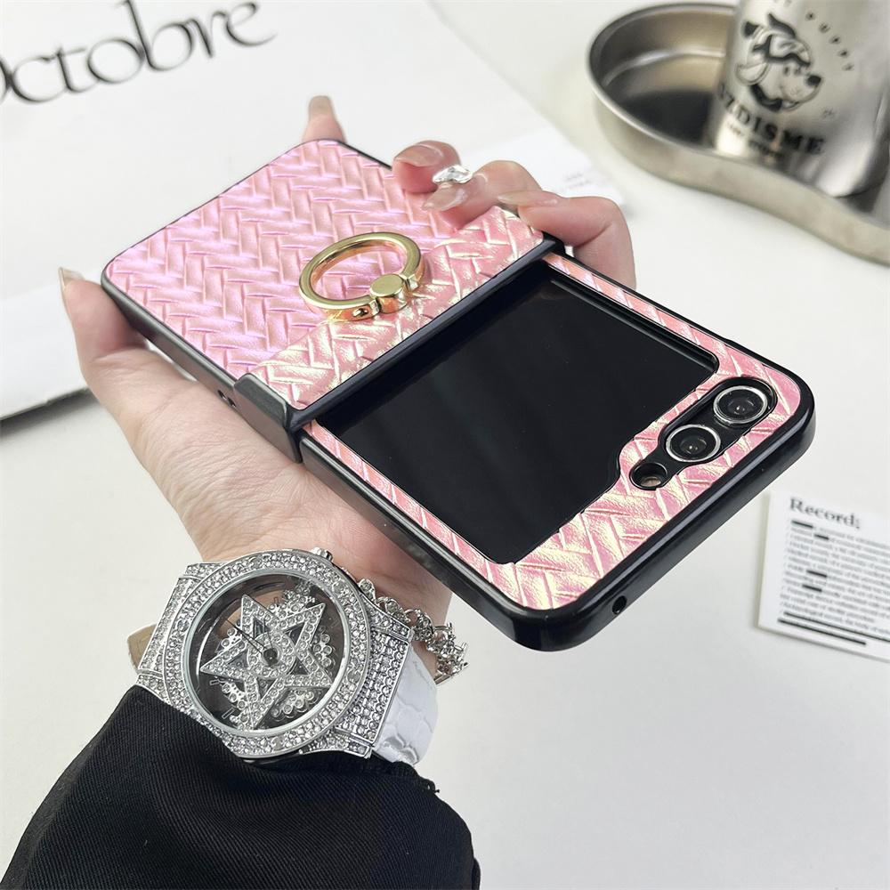 For Galaxy Z Flip Ring Bracket Case Laser Leather Cover For Samsung Z Flip4 Zflip 3 Slim Gradient Color Holder Case