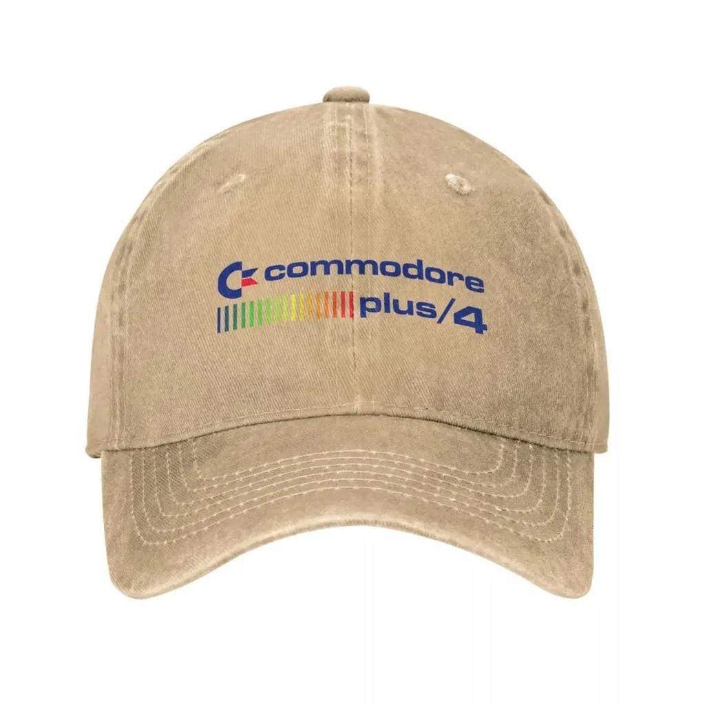 Unisex Commodore Plus Logo Baseball Caps Fashion Distressed Denim Headwear Adjustable