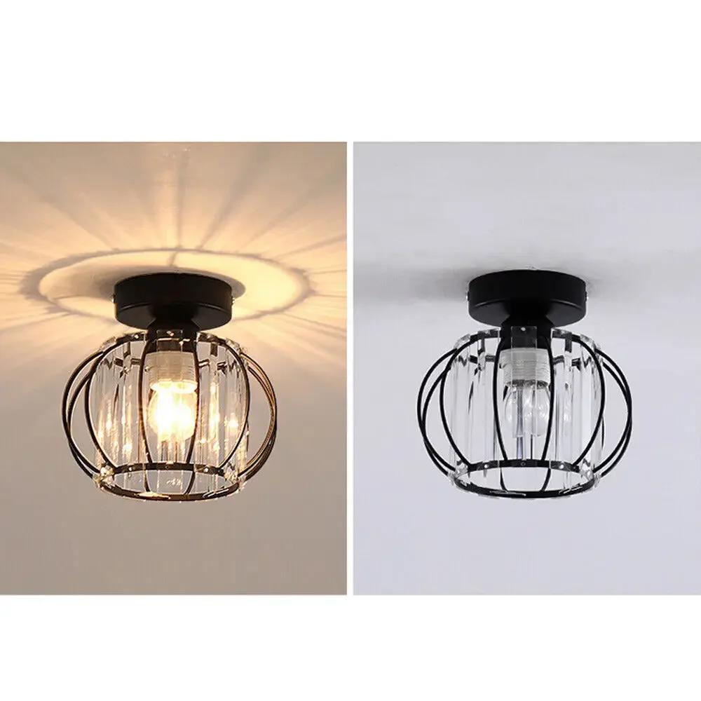 Modern Crystal Flush Mount Ceiling Light with Clear Prisms, 20W E27 Hallway Chandelier for Indoor Lighting