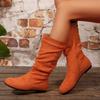 Women Fashion Mid-Calf Boots Round Toe Mid Tube Knee High Boots Side Zipper Comfortable Shoes Casual Flat Bottom Shoes Women