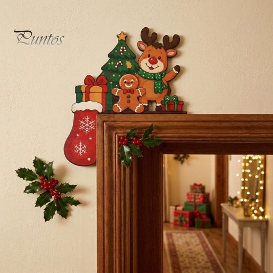 Christmas Party Supplies for House Wooden Door Topper Stickers, Seasonal Frame Decoration, L-shaped Corner Sign Holiday Home Wall Decor Items