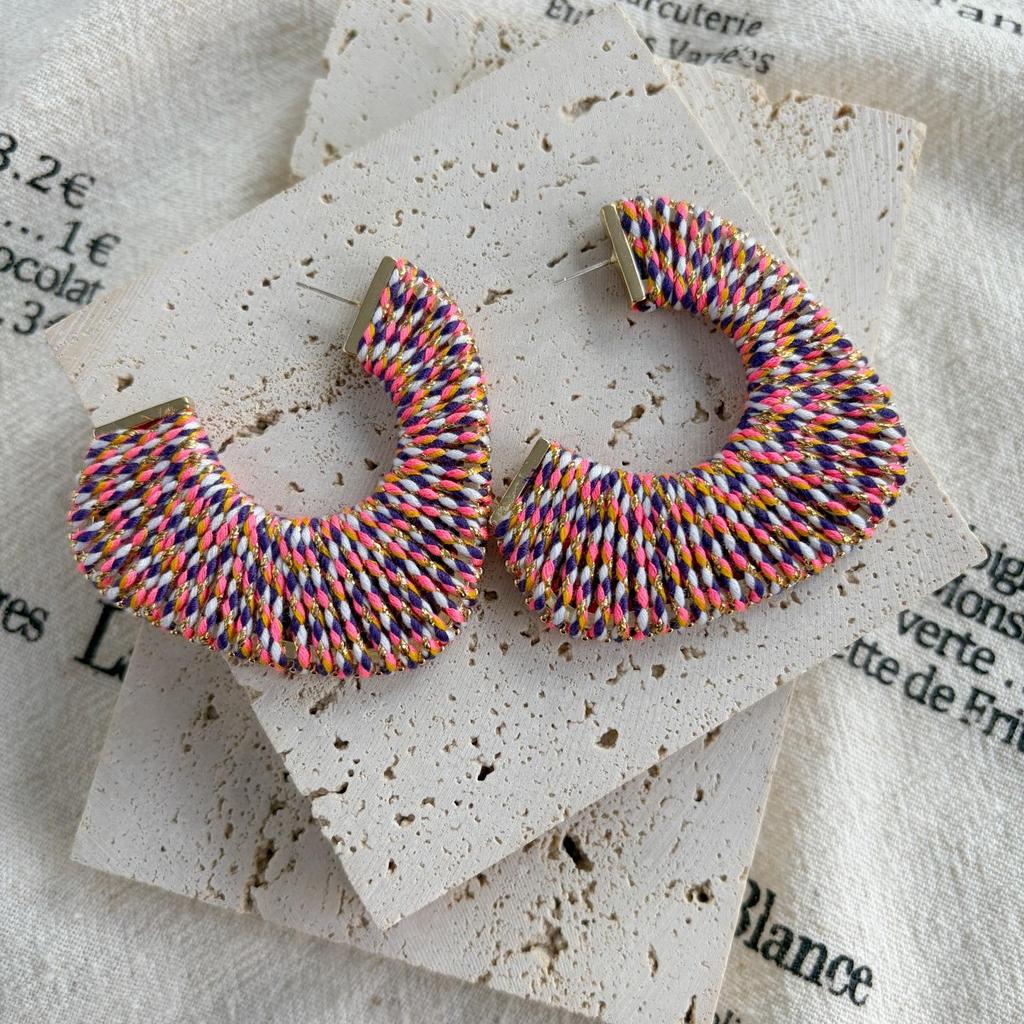 2025 Colorful Braided Wire Earrings: 925 Silver Needle, Niche Design, Light Luxury, European & American Retro Style.
