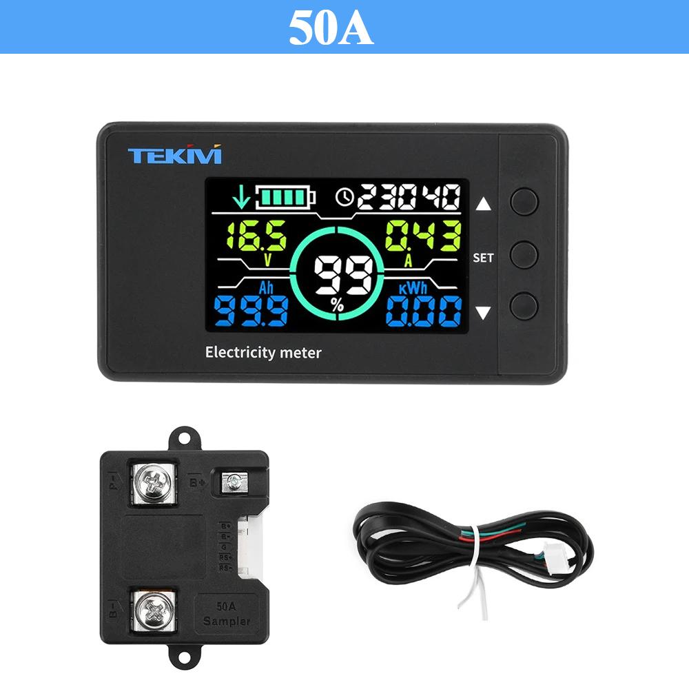 Battery Tester Coulomb Counter Meter 50A 100A 300A 500A Color Screen Battery Capacity Indicator Ammeter Voltmeter DC 7.5-100V