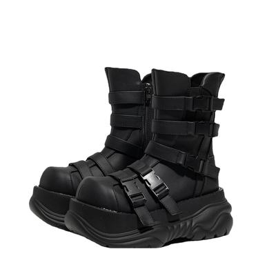 Gothic Întunecat Cap Mare Stil Punk pentru Femei Muffin Talpă Groasă Fată Stradă Prăjită Rock Mărire Înălțime Cap Rotund Botine Glezna