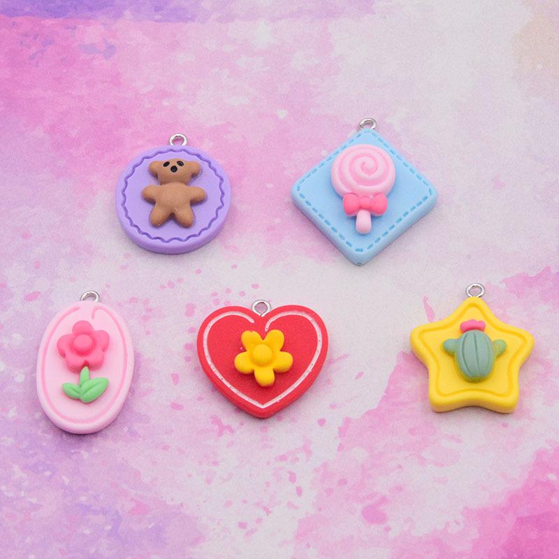 Multicolor Resin Lollipop Bear Flower Earrings & Keychain Charms - DIY Jewelry Accessories