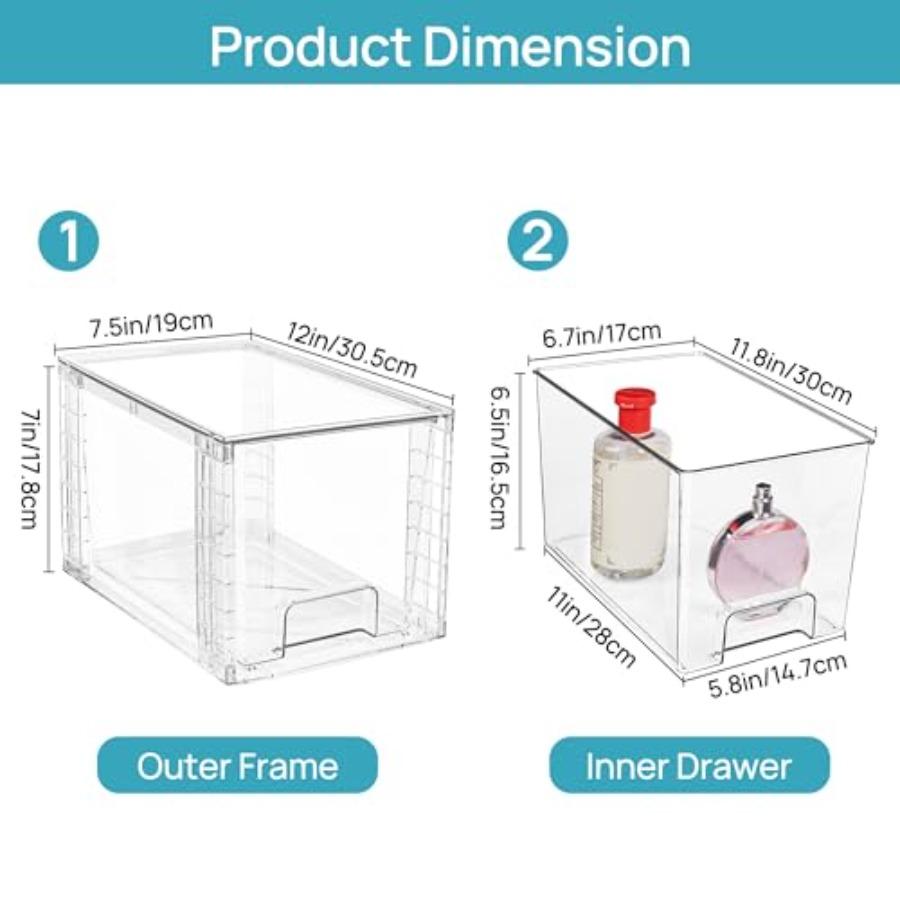 4 Pack Large Stackable Storage DrawersEasily Assemble Acrylic Bathroom Closet Undersink Organizers and Storage Plastic Bins for