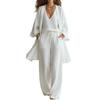 1116 women's loose V-neck suspenders wide-leg pants cardigan cotton and linen three-piece set hot-selling