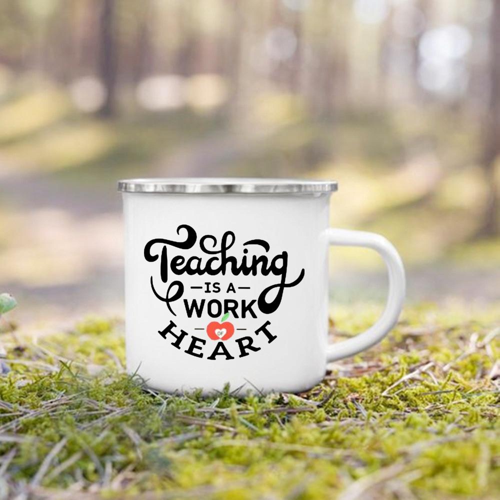 Teacher knowledge printed coffee mugs enamel drink cup handle breakfast cup dessert simple office water mug teacher's day gifts