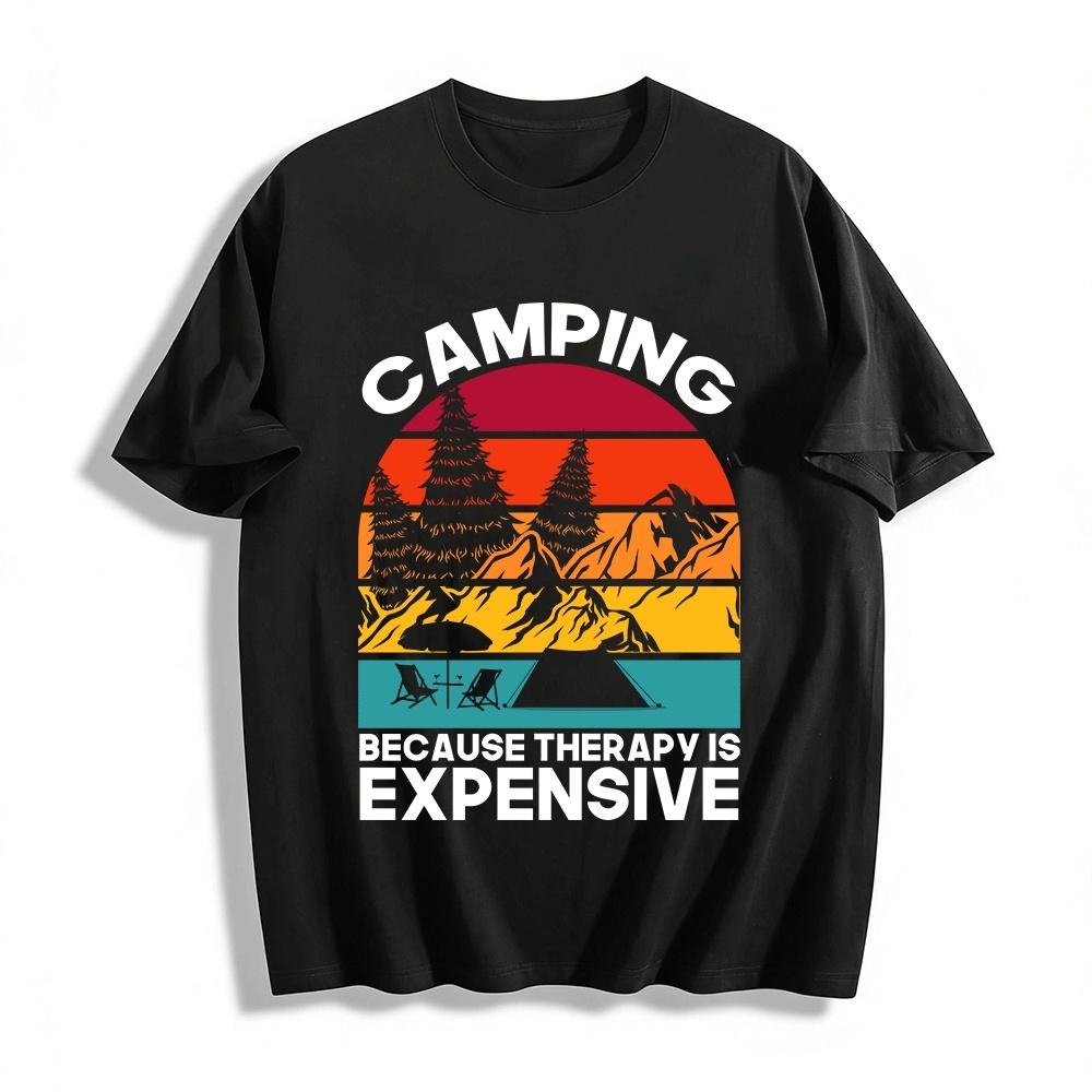 Outdoor Mountain Sunset Camping Print Casual T-Shirt Pure cotton T-shirt XXS