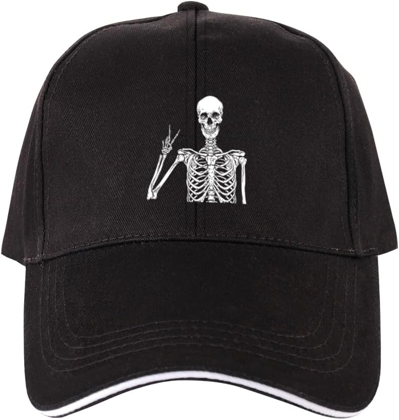 Skeleton Peace Sign Baseball Cap Cool Skull Graphic Adjustable Polyester Summer Sports Cap for Men Women