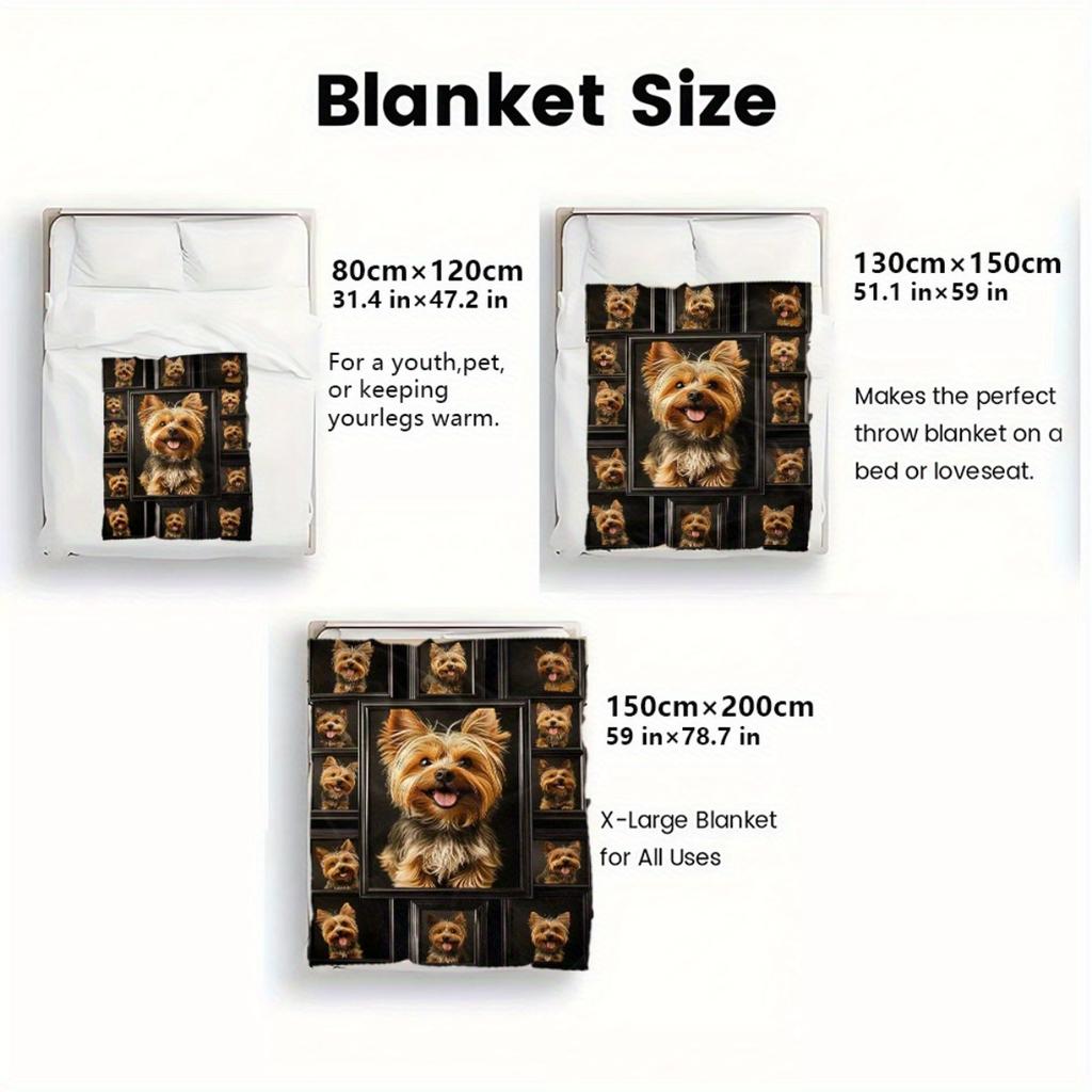 1pc Yorkie Dog Frames Blanket- Lightweight Throw for Sofa, Outdoor, Camping, Livingroom, Office, Chair, and Bed - Digital Printing Soft and