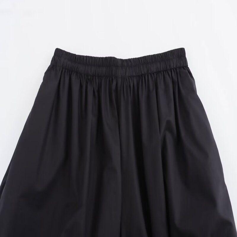 Fashion Style Women's Clothing 2024 Summer New Casual Style Wide Leg Pleated Black Pants 1228607003