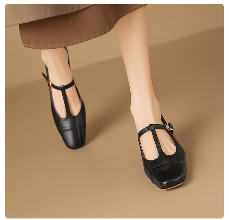 Super soft lambskin French high heels genuine leather thong Mary Jane shoes