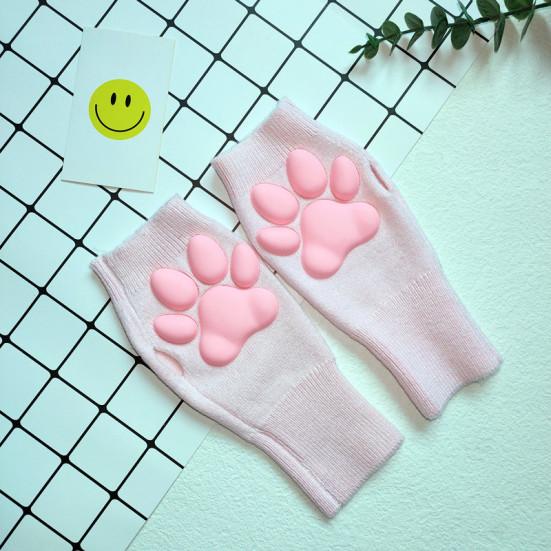 Women Cat Paw Gloves, Soft Plush Fingerless Mittens with Kitten Paw Pads for Halloween, Party, Gift for Girlfriend, Daughter