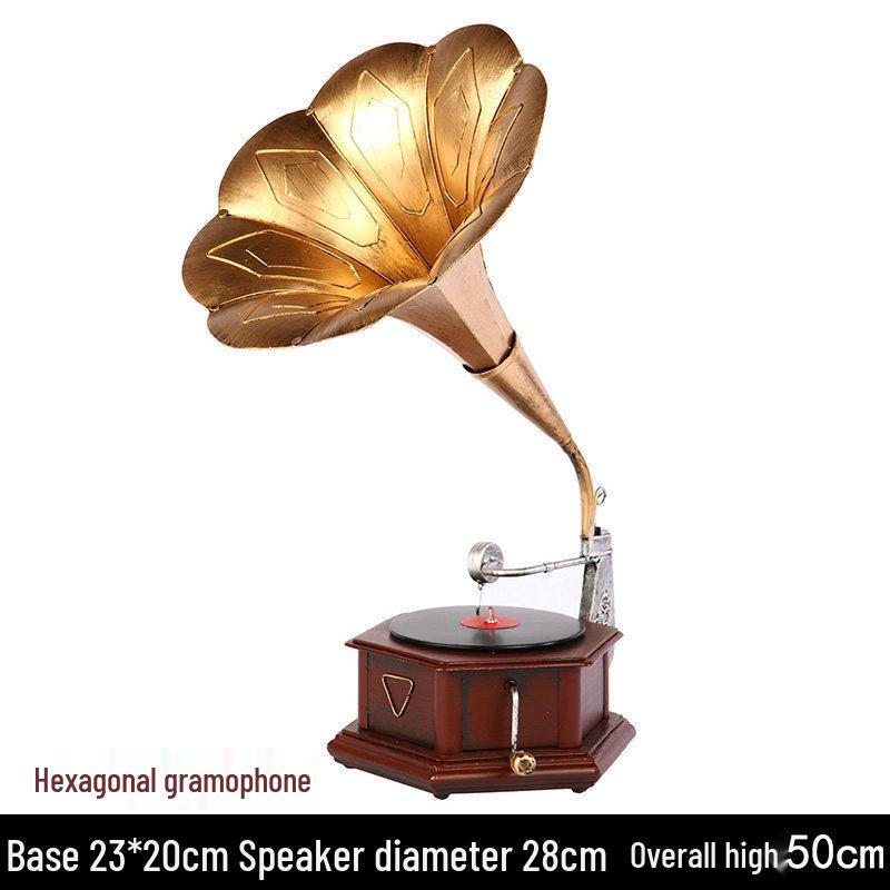 Vintage European-Style Gramophone Ornament: Nostalgic Record Model for Living Room or Wine Cabinet Decor