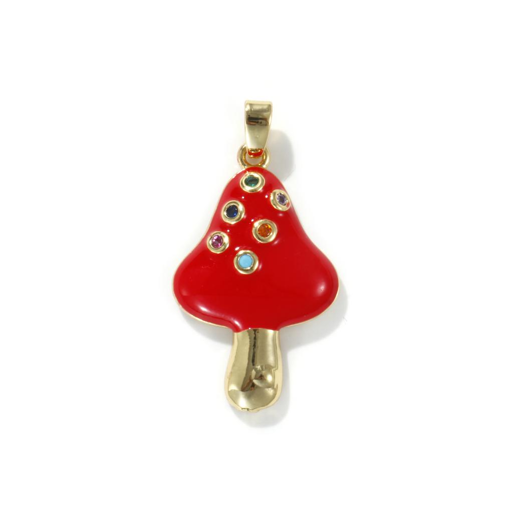 2 PCs Brass Charm Pendant 18K Real Gold Plated Red Mushroom Enamel Pendants For Necklace Bracalet Jewelry Making Findings