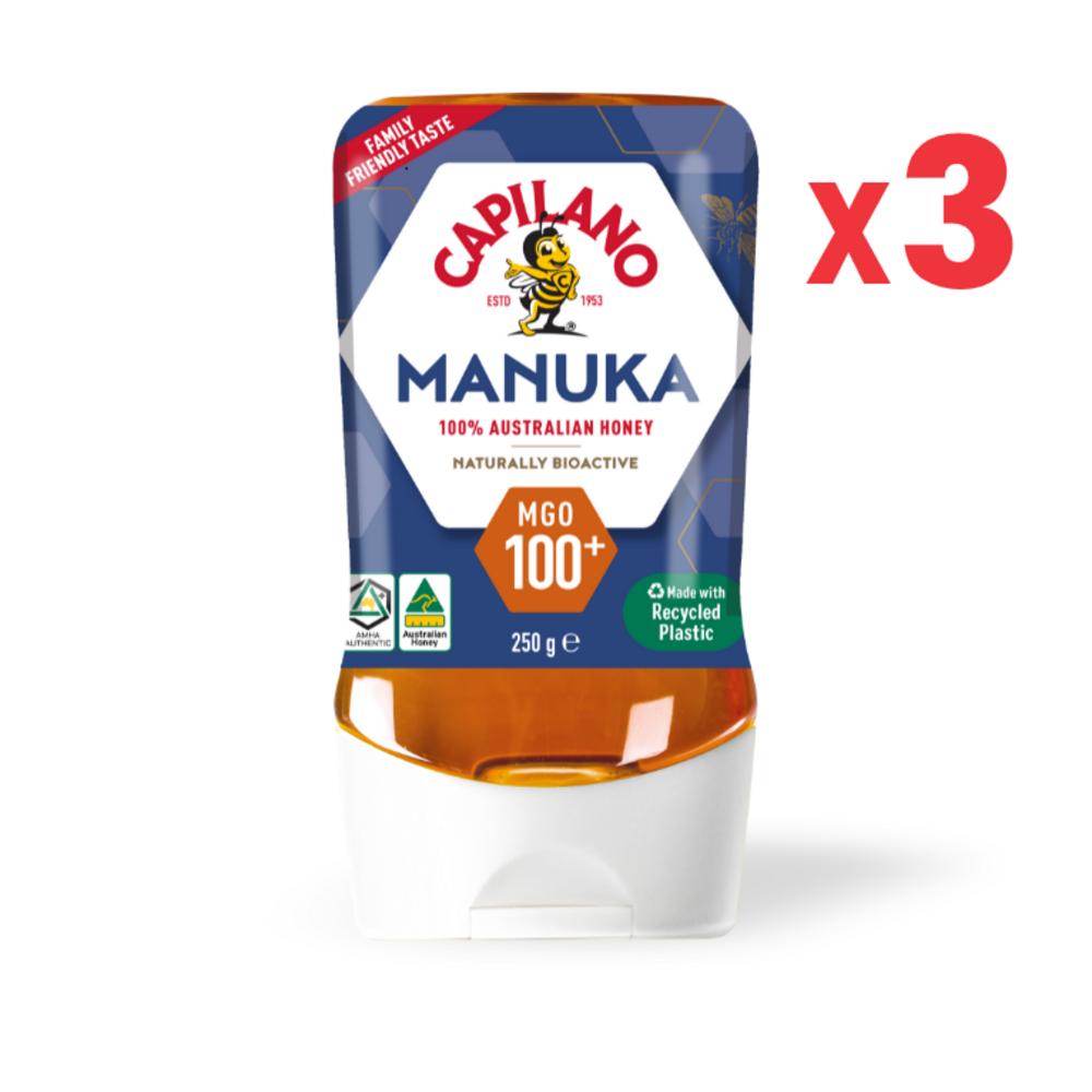 3 X Capilano Manuka Honey MGO 100+ Upside Down (Tube) 250g 3 Pcs 250g