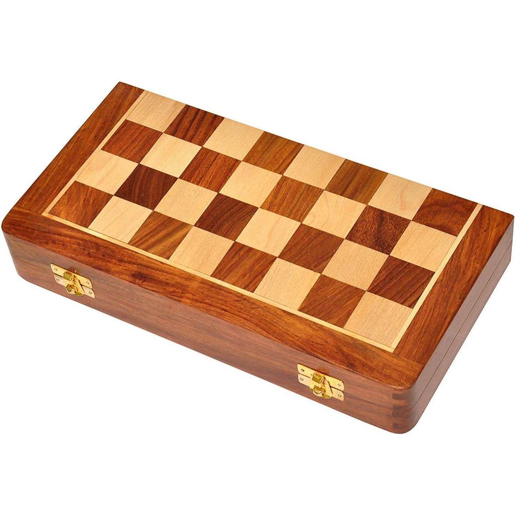 Kid Wooden Folding Handmade Chess Board Set With Magnetic Pieces With Extra Queen, 2 Players | 12.5X12.5 Inches |Multicolored