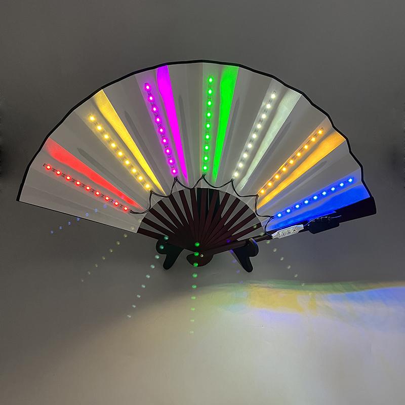10/13 Inches Luminous Hand Fan Classical Folding LED Light up Fans Night Club Holiday Party Bar Dance Show Glowing Fan Props