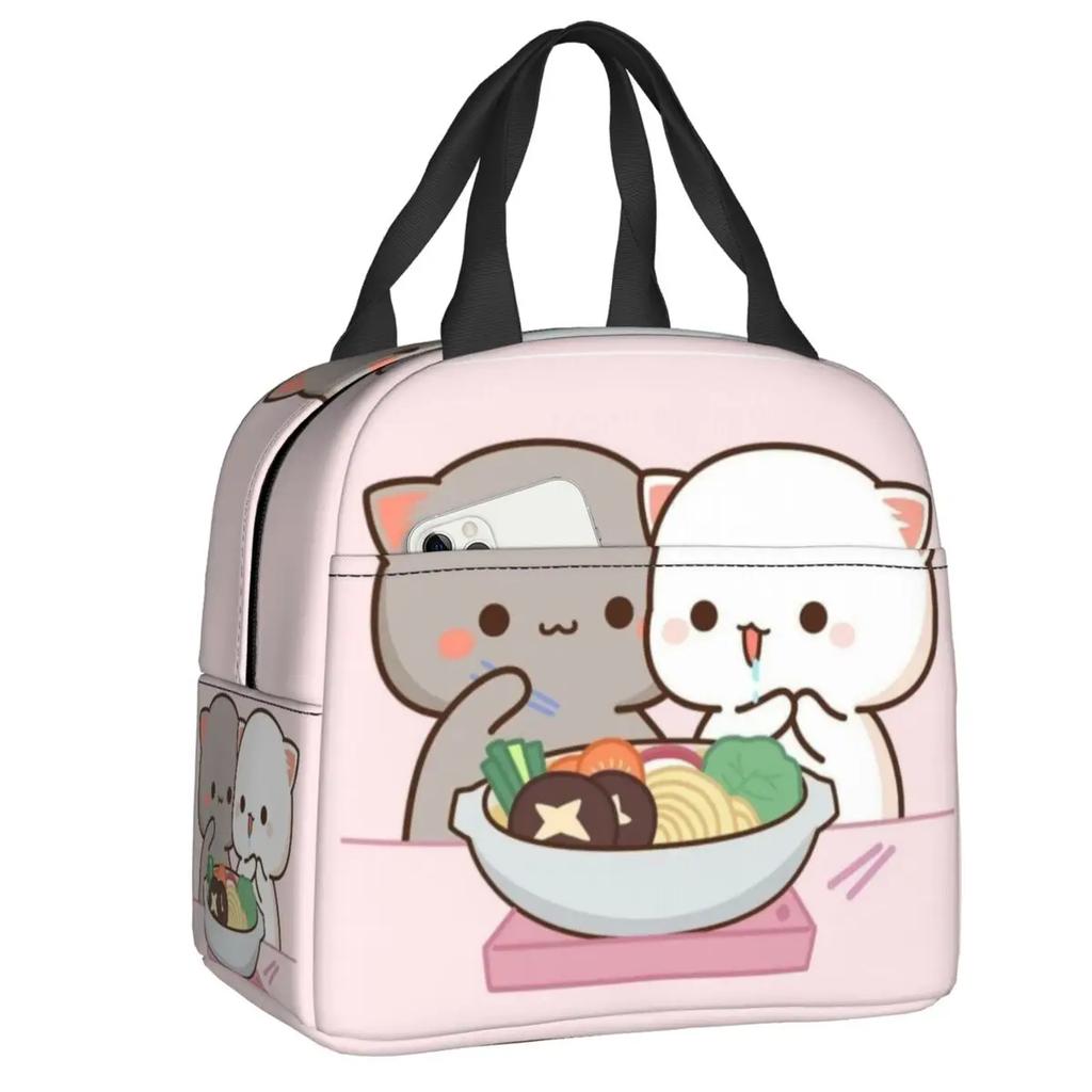 Cartoon Mochi Katze Peach Und Goma Brotdose Frauen Wiederverwendbar Auslaufsicher Kühlbox Thermisch Essen Isoliert Lunchtasche Kinder Schule Kinder